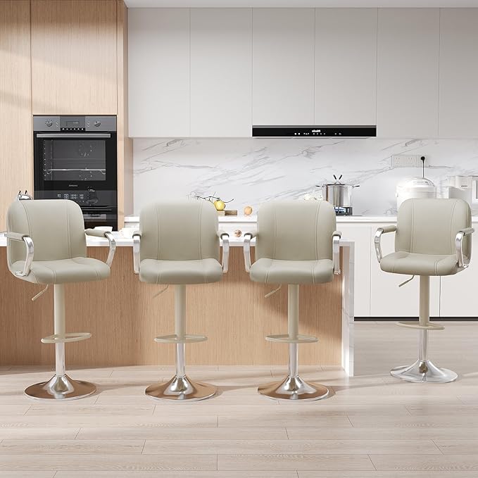 MALOL Set of 4 Beige Counter Chairs with Backs – Adjustable Swivel High Chairs for Kitchen Island, Modern Seating, Taburetes para Barra de Cocina, Island Stools for Dining & Home Bar (2 Boxes)