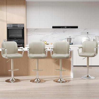 MALOL Set of 4 Beige Counter Chairs with Backs – Adjustable Swivel High Chairs for Kitchen Island, Modern Seating, Taburetes para Barra de Cocina, Island Stools for Dining & Home Bar (2 Boxes)