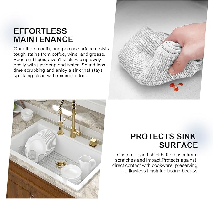 Mocoloo 33 Inch Drop in Workstation Kitchen Sink, 33x22 White Granite Composite Quartz Single Bowl Topmount Ledge Sink Above Counter
