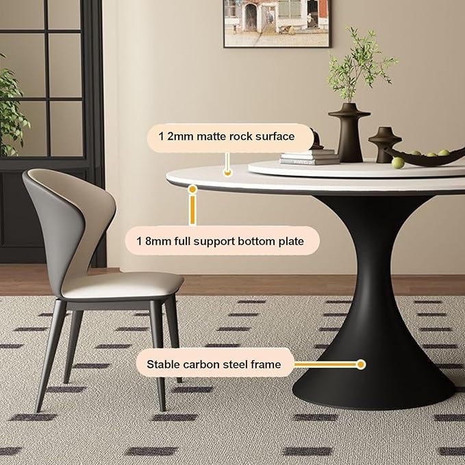 Mid-Century Modern Dining Table, Round Dining Table with Rock Board Tabletop, Kitchen Table, Metal Pedestal Base Kitchen Table for Kitchen,Dining Room,Negotiation Room,Cafe,Large