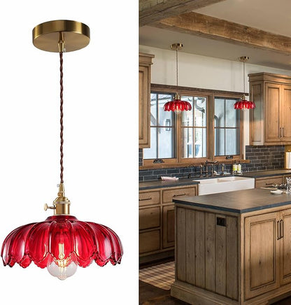 XZHGCEE Vintage Pendant Light Fixtures: Red Pendant Lights Kitchen Island, Glass Pendant Light, Modern Chandelier Pendant Red Light Fixture for Bedroom, Dining Room