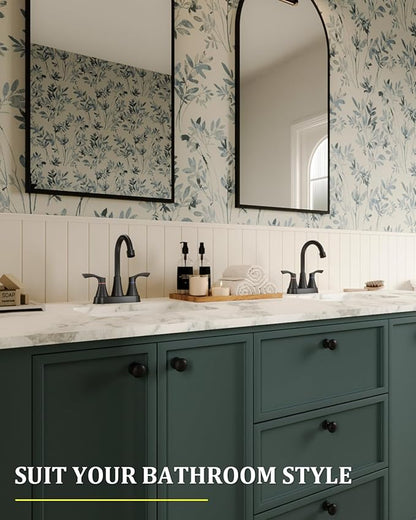 Matte Black Bathroom Faucet 3 Hole, Evolvegoods 4 Inch Stainless Steel Bathroom Sink Faucet, 2 Handle Centerset Faucet for Bathroom Sink Vanity, with Pop Up Drain and 2 Supply Hoses
