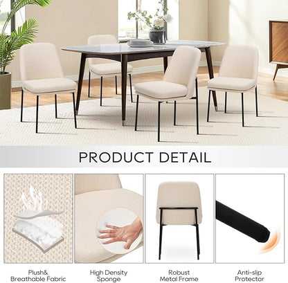 COLAMY Dining Chairs Set of 4, Modern Dining Chairs, Fabric Upholstered Dining Chairs, Kitchen Chairs with Curved Back and Metal Legs for Dining Room Kitchen Restaurant, Beige