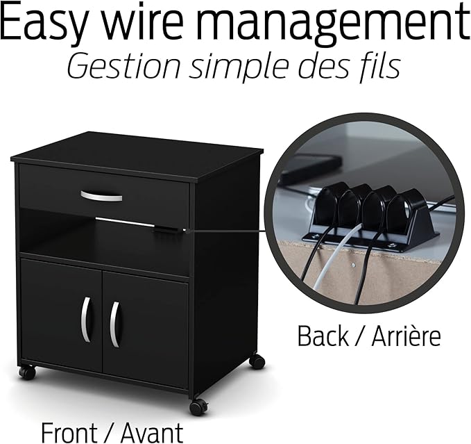 South Shore Axess Microwave Cart on Wheels Pure Black, Contemporary