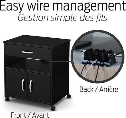 South Shore Axess Microwave Cart on Wheels Pure Black, Contemporary