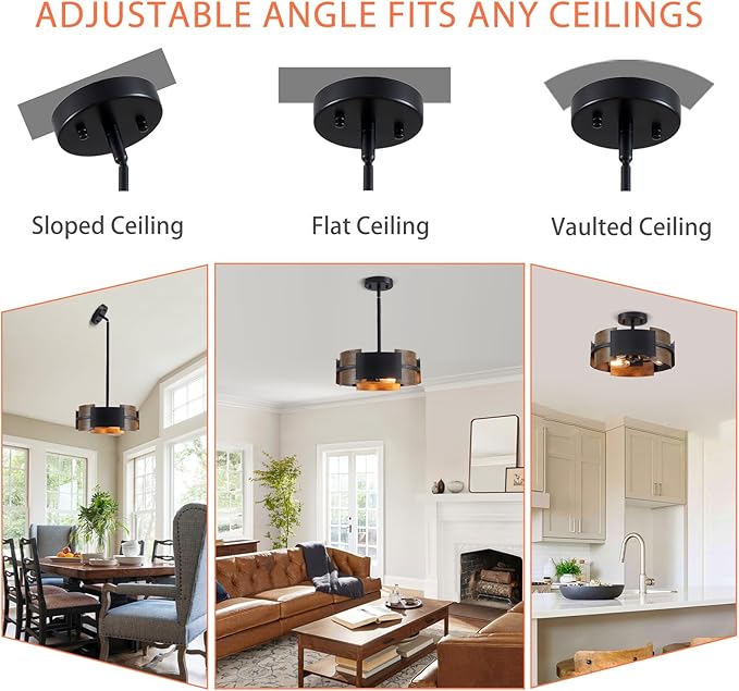 Modern Dining Room Light Fixture Rustic Round 3-Light Pendant Light for Bedroom Foyer Hallway Corridor Dining Room Kitchen 13" Wood Grain