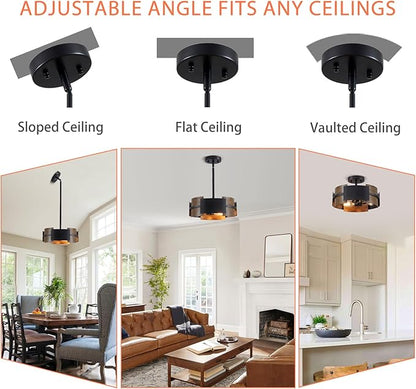 Modern Dining Room Light Fixture Rustic Round 3-Light Pendant Light for Bedroom Foyer Hallway Corridor Dining Room Kitchen 13" Wood Grain
