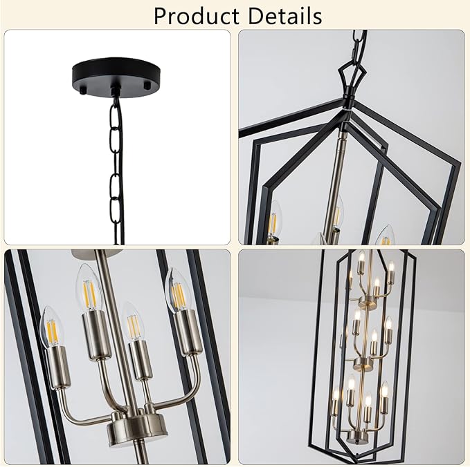 Lanhall 12-Light Lantern Tired Foyer Entryway Hanging Lights Farmhouse High Ceiling Pendant Lights Industrial Chandelier for Hall Foyer Entryway Living Room-Brushed Nickel