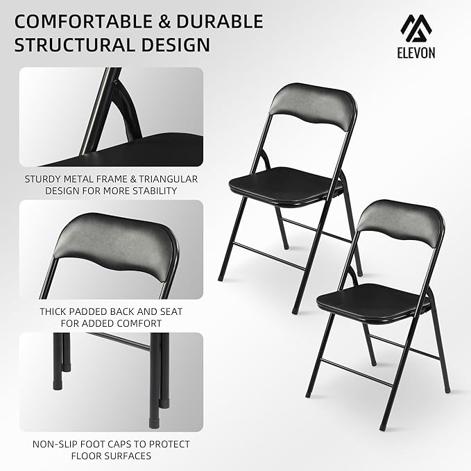 Elevon Folding Table Set with 8 Black Folding Chairs,8 Feet Heavy Duty Fold-in-Half Utility Table Sets for Picnic, Event, Training, Outdoor Activities, at Home and Commercial Use