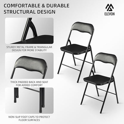 Elevon Folding Table Set with 6 Black Folding Chairs,6 Feet Heavy Duty Fold-in-Half Utility Table Sets for Picnic, Event, Training, Outdoor Activities, at Home and Commercial Use