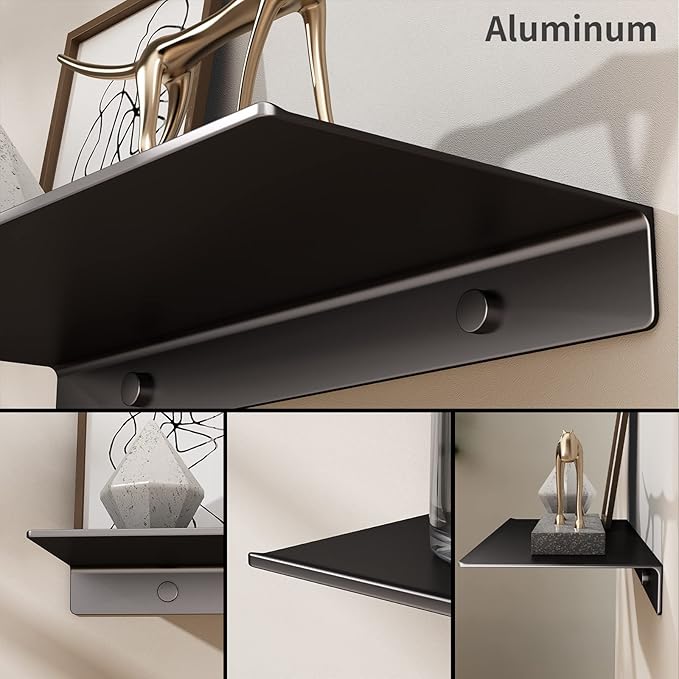 Danpoo Metal Wall Shelf, Black Floating Shelf, 20" Display Shelves for Wall Storage, Long Bathroom Shelf Wall Mounted