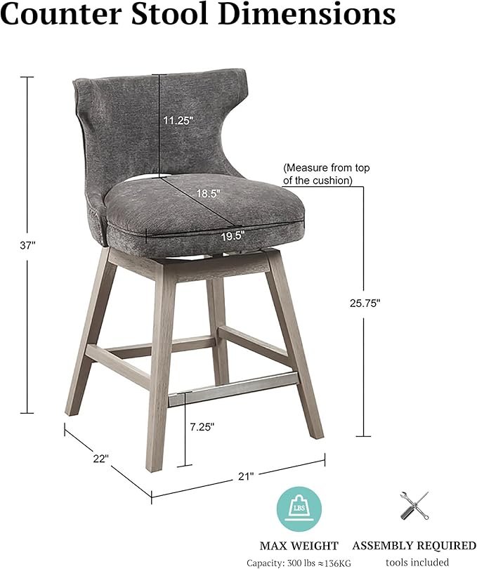 Madison Park Emmett Swivel Counter Stool with Charcoal Finish MP104-1119