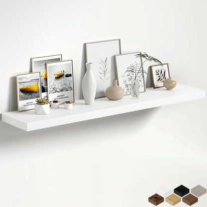 White Floating Shelves for Wall, 55 Inch Floating Shelves Set of 1, Wall Mounted Rustic Wood Shelf for Bathroom, Living Room, Bedroom and Kitchen, Hanging Shelf for Storage, Books, Home Decor
