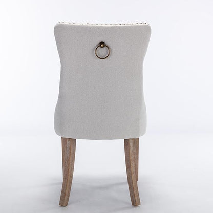 Ball & Cast Contemporary Upholstered Dining Chairs Set of 2, Button Tufted Kitchen Side-Chairs with Hang Ring & Nailhead Trims & Solid Wood Legs, 2-Piece Backrest Traditional Chair, Linen Beige