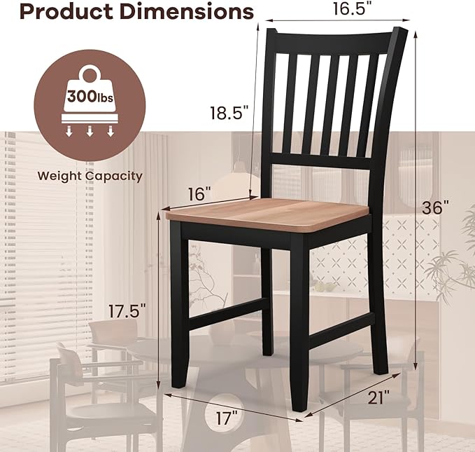 NAFORT Wood Dining Chairs Set of 4, High Back Kitchen Chairs with Solid Rubber Wood Legs, Non-Slip Foot Pads, Max Load 300 Lbs, Farmhouse Seat Dining Room Chairs
