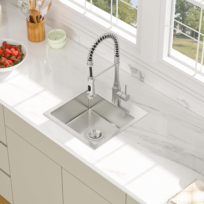 15 Inch Drop In Kitchen Sink - Beslend ADA 6 Inch Depth 15x15 Drop In Square Sinks Topmount Stainless Steel 16 Gauge Mobility Friendly Sink for Wheelchair Accessible & Accessible Design Kitchen