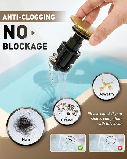 Brushed Gold Bathroom Faucet 4 Inch Centerset 3 Hole, 2 Handle Faucet with Heat-Resistant Pull-Out Sprayer, 360° Swivel Spout & Pop-Up Drain, BF-116B