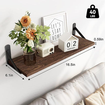 Fixwal Floating Shelves for Wall, Wood Wall Mounted Shelves for Bedroom, Bathroom, Living Room, Kitchen Storage and Decor(Brown, Set of 4, 16.5 Inch)