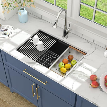 Lordear Undermount Kitchen Sink Composite Granite Sink Quartz Sinks Workstation 28 Inch Black Under Counter Kitchen Sinks 28x19 Inch