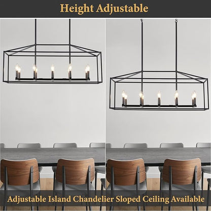 Dining Room Light Fixtures 10-Light Kitchen Island Light Modern Farmhouse Chandeliers Adjustable Height Rectangle Large Chandelier Modern Ceiling Light Black Pendant Light