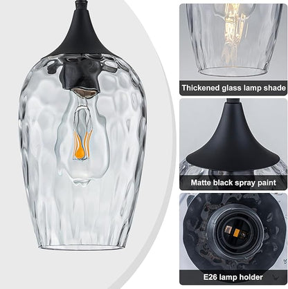 Glass Pendant Lights Kitchen Island 2 Pack, Black Pendant Light Fixtures with Hand-Blown Clear Glass Modem Farmhouse Hanging Light for Kitchen Sink Dining Room Bedroom