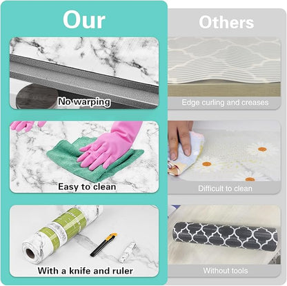 Drawer and Shelf Liner for Kitchen Cabinet,Non-Adhesive Cabinet Liner 18in x 10FT,Waterproof Shelf Paper Non-Slip Mats Cupboard Liners Contact Protect Dresser/Shelves/Table-Marble