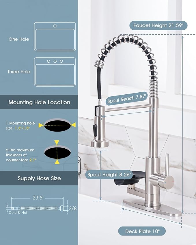Kitchen Sink Fuacet with Glass Rinser, Single Handle Kitchen Faucet with Pull Down Sparyer, 304 Stainless Steel, Deck Plate, Brushed Nickel