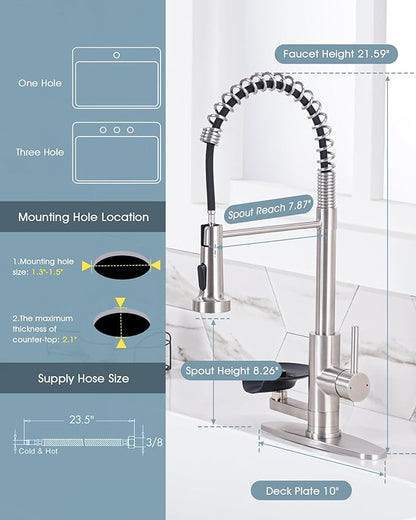 Kitchen Sink Fuacet with Glass Rinser, Single Handle Kitchen Faucet with Pull Down Sparyer, 304 Stainless Steel, Deck Plate, Brushed Nickel