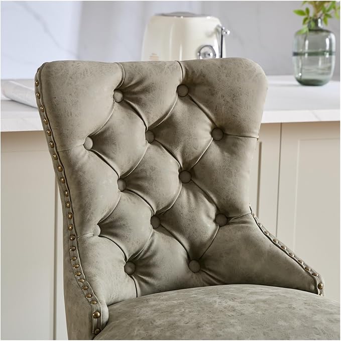 Aged and Retro PU Swivel Barstools Adjusatble Seat Height from 26-33 Inch, Modern Bar Stools with Backs Comfortable Tufted for Home Pub and Kitchen Island