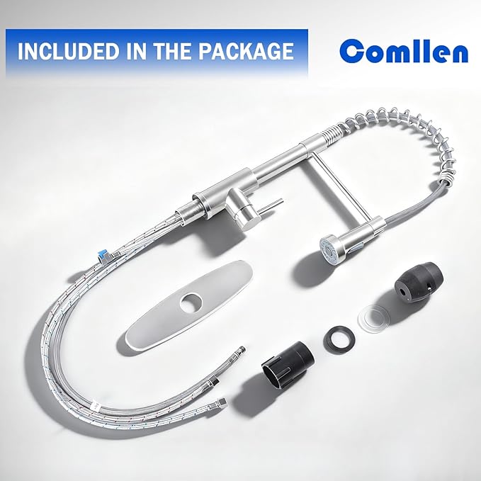 Comllen Kitchen Faucet with Pull Down Sprayer Brushed Nickel Stainless Steel 1 Handle Pull Out Spring Sink Faucets 1 Hole Or 3 Hole Dual Function for Outdoor Utility Camper Laundry Rv Wet Bar