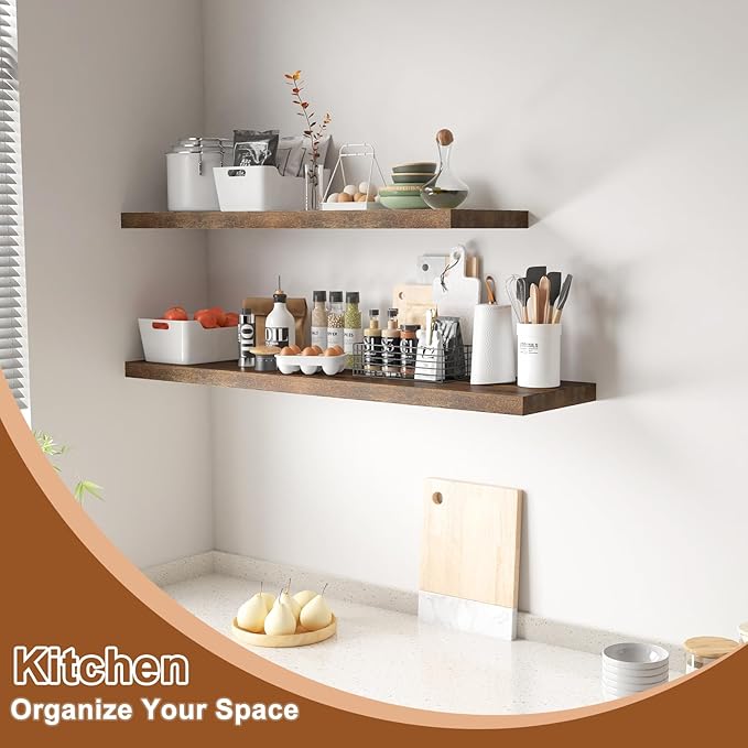 40 Inch Rustic Floating Shelf 1 Pack Large Floating Shelves for Wall No Drilling Accessories Included Deep Wall Shelves for Living Room Kitchen Farmhouse 40" W x 12" D x 1.2" Rustic Brown