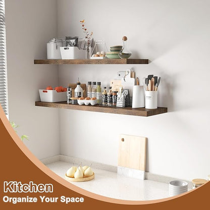 40 Inch Rustic Floating Shelf 1 Pack Large Floating Shelves for Wall No Drilling Accessories Included Deep Wall Shelves for Living Room Kitchen Farmhouse 40" W x 12" D x 1.2" Rustic Brown