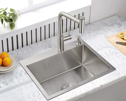 MENATT 20-inch Drop in Kitchen Sink, SUS304 Stainless Steel Top-Mount Handmade Kitchen rv Sink, Single Bowl Sink with Basket Strainer, 20"*16"*9" (Brushed)