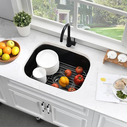 23 Inch Black Undermount Bar Sink-Bokaiya 23x18 Black Stainless Steel Undermount Kitchen Sink Wet Bar Prep Outdoor Sink 16 Gauge Single Bowl Kitchen Sink with Dish Grid