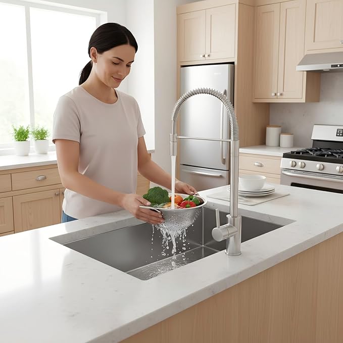 32" x 19" x 9" Kitchen Sink Undermount, S304 Stainless Steel Kitchen Sinks Handmade Modern Single Bowl with Bottom Grid & Drain Assembly