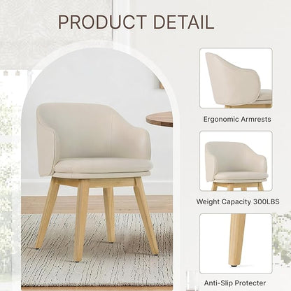 KISLOT Wooden Dining Chairs Set of 4, Faux Leather Upholstered Modern Dining Room Chairs with Barrel Backrest & Double-Layer Thick Cushion for Living Room, Restaurant, Kitchen and Café, Beige, 2 Boxs