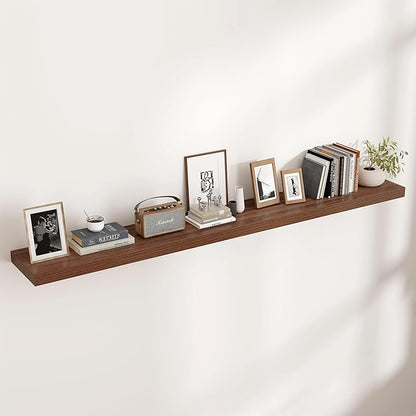 Venusmiles Floating Shelves for Wall, Engineered Wood Wall Shelves with Invisible Brackets for Living Room Bedroom Bathroom Office Kitchen Decor and Storage (Walnut, 72" W x 9" D x 1.5" H) Set of 1