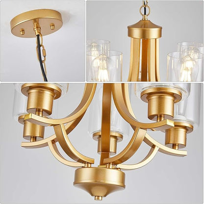 5-Light Dining Room Chandelier,Modern Small Chandeliers Gold Rustic Metal Farmhouse High Ceiling Pendant Light Fixtures for Living Room,Kitchen,Foyer,Bedroom
