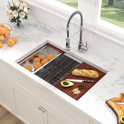 Sarlai 28 Kitchen Sink Undermount - 28 x 18 Inch Stainless Steel Kitchen Sink Undermount Ledge Workstation Deep Single Bowl 16 Gauge R10 Tight Radius Stainless Steel Sinks Basin