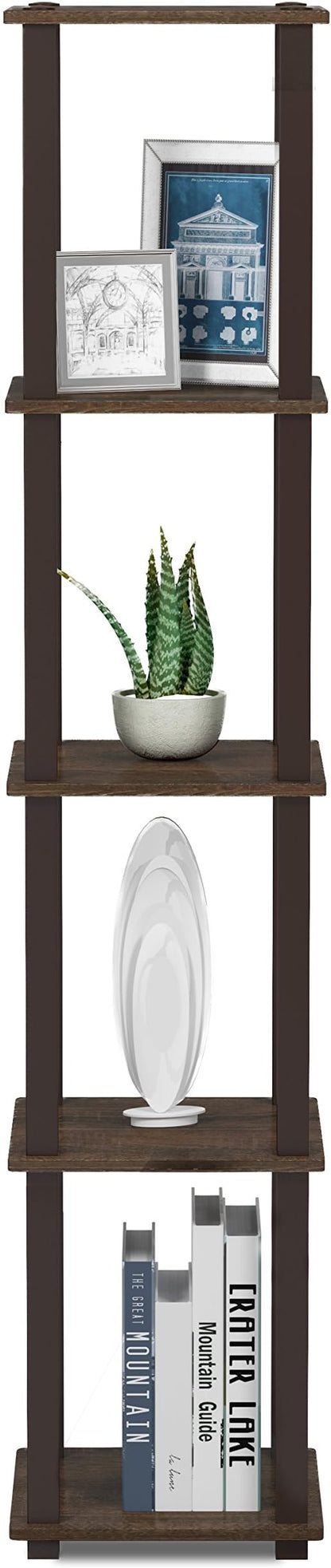 FURINNO Turn-S-Tube 5-Tier Corner Square Rack Display Shelf, Walnut/Brown