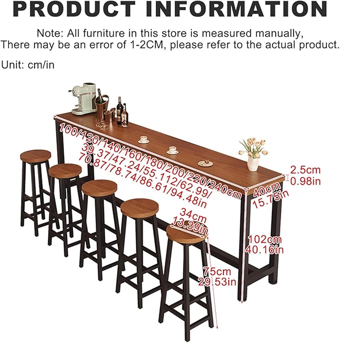 Narrow Long Kitchen Island Table Set with Chairs, Space-Saving Pub Dining Table for Small Spaces, Perfect for Café, Dining Room & Modern Interiors