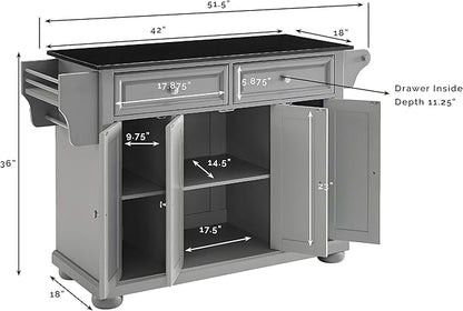 Crosley Furniture Alexandria Granite Top Rolling Kitchen Island Storage Cart, Microwave Stand, Spice Rack, Gray