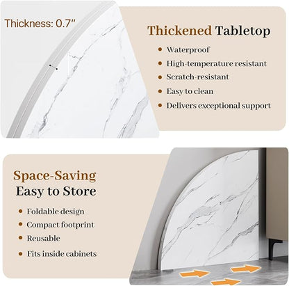 Wood Round Foldable Table Top Only Large Portable Tabletop for Desktop Transformation 47 51 55 59 63 71 inch 4-Fold Folding Round Table Top Extender Space Saving for Family Dinners(White Marble,87")