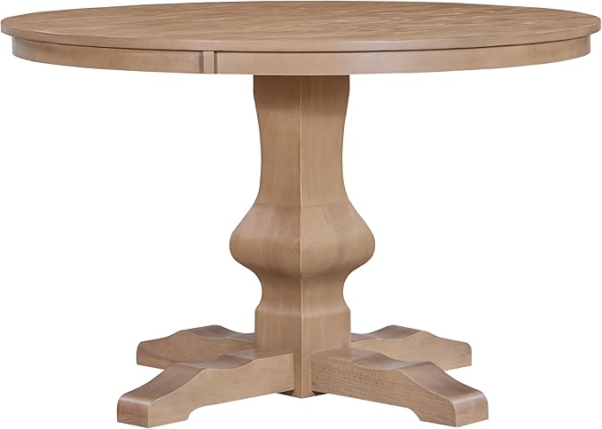 Christopher Knight Home Mundo Round Dining Table for 4, Rustic Wooden Kitchen Table with Pedestal Base, Circle Farmhouse Dinner Furniture for Dining Room, Kitchen, Living Room, Light Natural