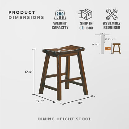 Lexicon Finnian Saddle Solid Wood Stool Set of 2 - Saddle Kitchen Stool Dining Height Stools for Dining, Armless Counter Chair Seating, Perfect Casual - 17.5" SH Distressed Cherry