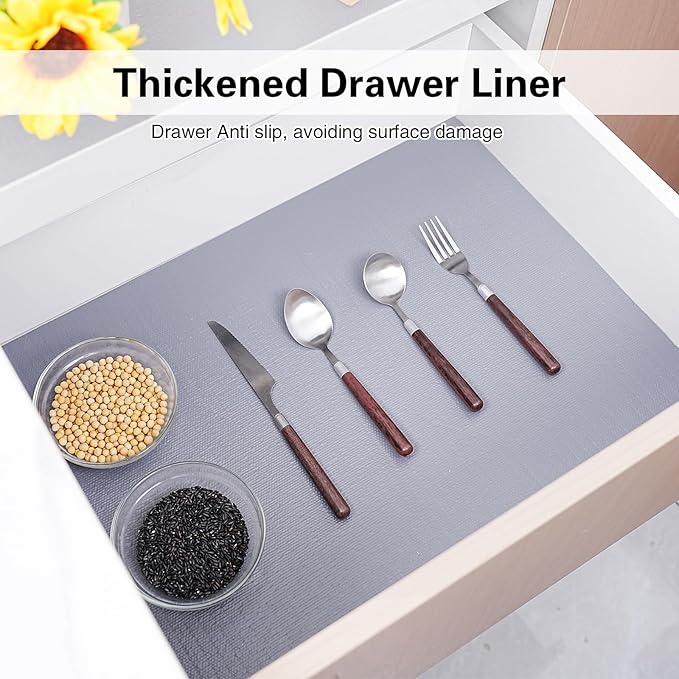 Drawer and Shelf Liner for Kitchen Cabinet,Non-Adhesive Cabinet Liner 18in x 10FT,Waterproof Shelf Paper Non-Slip Mats Cupboard Liners Contact Protect Dresser/Shelves/Table-Grey
