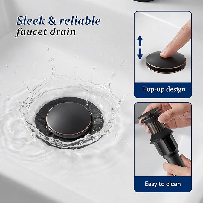 BWE Bathroom Sink Faucet Oil Rubbed Bronze Waterfall with Pop Up Drain Stopper Assembly Water Supply Hose Rustic Lead-Free Lavatory Vanity Bath Black Farmhouse Faucet Single Handle Mixer Single Hole