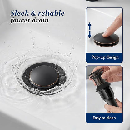 BWE Bathroom Sink Faucet Oil Rubbed Bronze Waterfall with Pop Up Drain Stopper Assembly Water Supply Hose Rustic Lead-Free Lavatory Vanity Bath Black Farmhouse Faucet Single Handle Mixer Single Hole