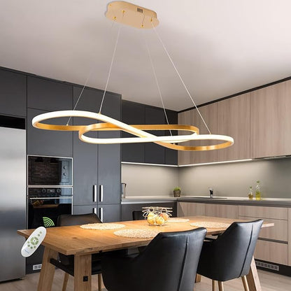 Gold Led Chandelier for Kitchen Island Lighting,Dimmable Modern Chandelier for Dining Room, L39.4" Modern Led Pendant Light Fixture Height Adjustable Brushed Gold Dining Room Light Fixture Over Table