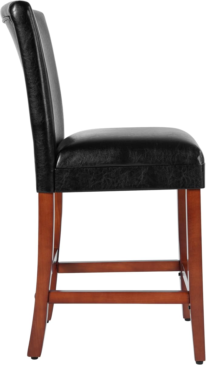 HomePop Home Decor Classic Counter Height Bar Stool, Set of 1, Faux Leather Upholstered 24 Inch Bar Stool, Decorative Home Furniture, Black